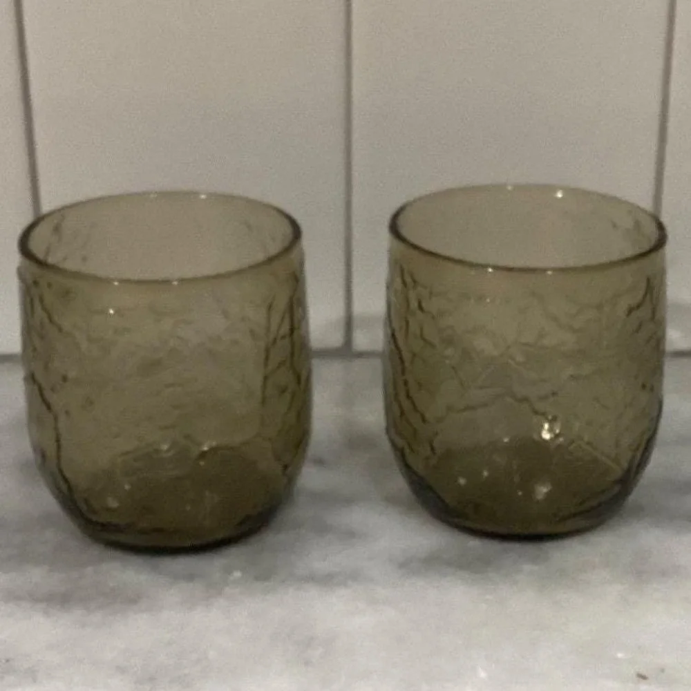 Anchor Hocking‎ Sherwood Spicy Brown Lowball Glasses, Set of 2, Vtg Leaf Design